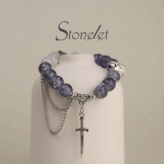 Stonelet Mushan Purple Vintage Fairy Bracelet Unique Ethereal Design Glass Beads Blue-Purple Courage Energy Stone Gift for Friends-6010