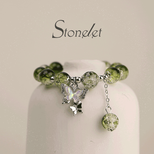 Stonelet Green Translucent Galaxy Bracelet Dreamy Fairycore Style Tricolor Star Beads Unique Design Chic Gift for Best Friends-6018