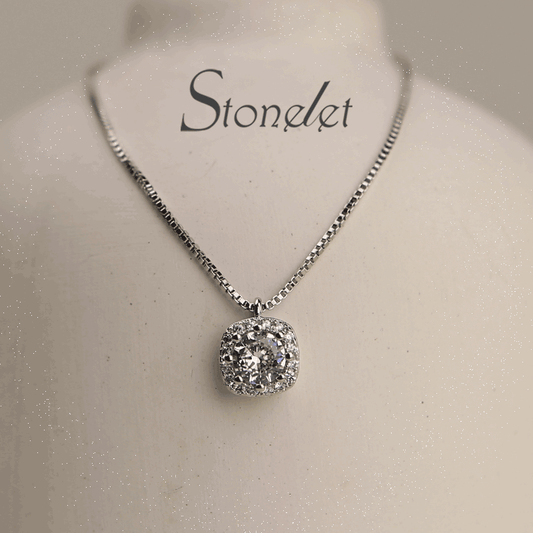 Stonelet Silver Square Crystal Necklace Lightweight Elegant Unique Minimalist Chic 2025 Collarbone Sweater Pendant Gift Accessory
