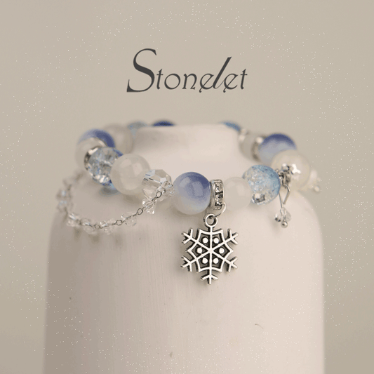 Stonelet Love in Deep Space Bracelet Icy Blue Snowflake Design Original Delicate Aesthetic Lucky Energy Stone Gift for Her-6008